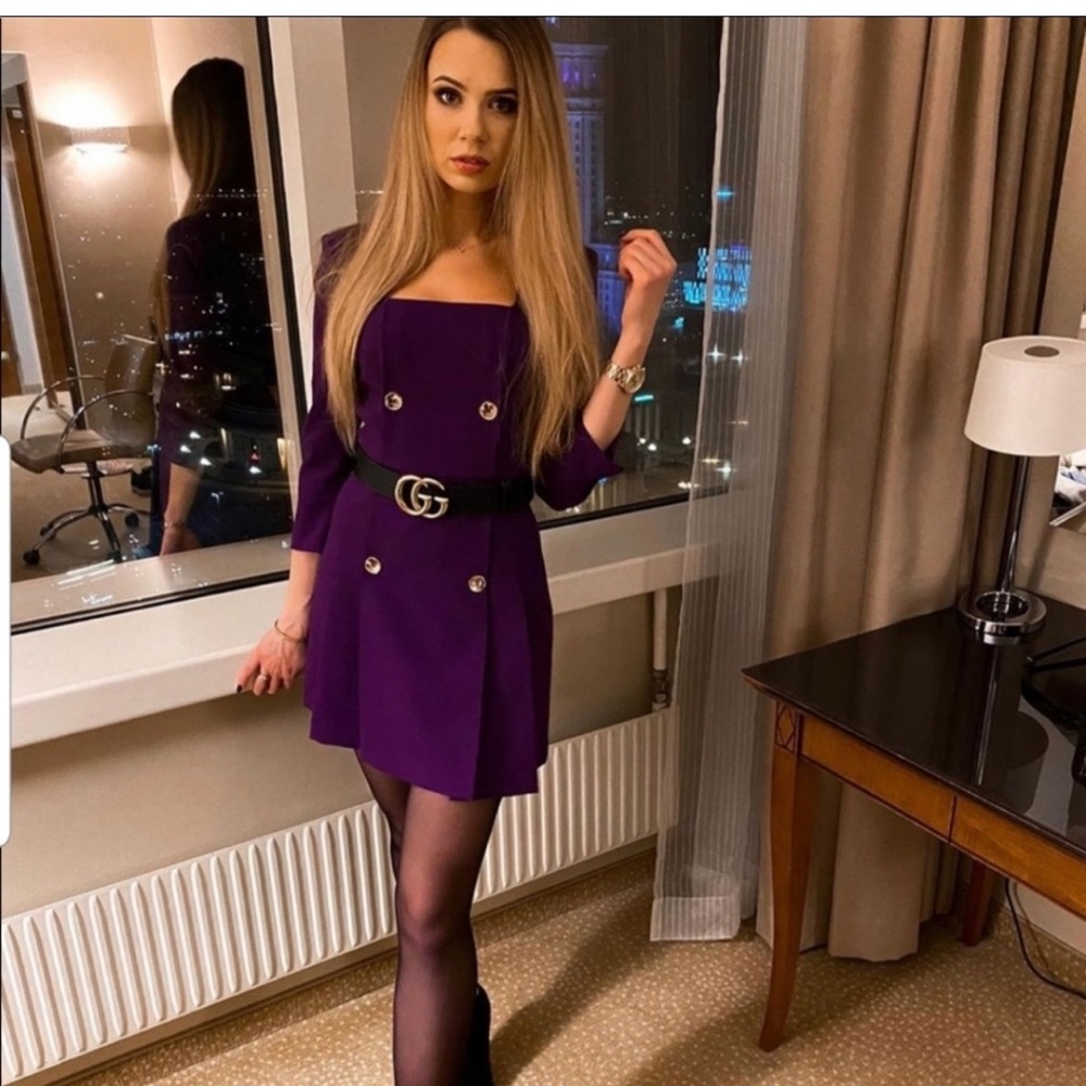 ZARA double breasted gold button purple dress NEW